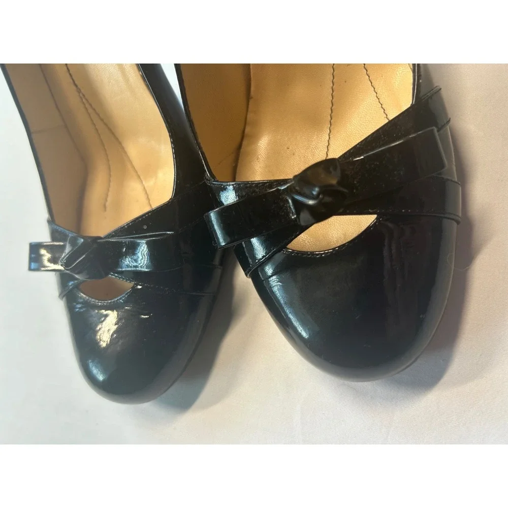 Kate Spade New York Karolina Pumps Women 8.5 Black Patent Leather Bow Round Toe